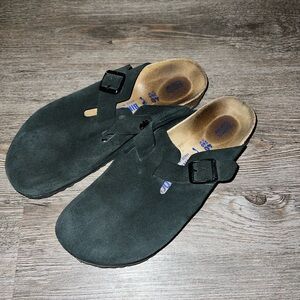 Birkenstockstock Boston Soft Footbed Black Suede Leather Sz 40